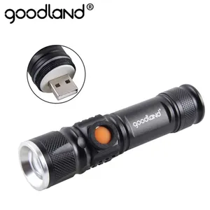 Goodland USB LED Flashlight T6 LED Torch Mini Handy Rechargeable 18650 High Power 3 Modes Zoomable for Bicycle Camping Hiking 2202240d