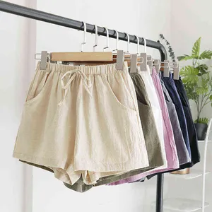 Cotton Linen Shorts Woman Basic Short Pants Mini Trousers Trafic Fashion Bottom for Teen Girls Summer Women's Shorts Y220417