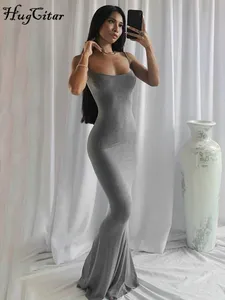 Hugcitar Satin Slip Sleeveless Backless Slim Sexy Maxi Dress Spring Women Party Y2K Concise Bodycon Elegant Clothing 220407