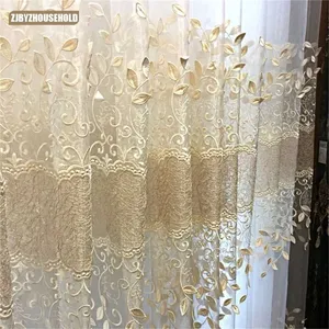 European Window Curtain Tulles for Living Dining Room Bedroom Sheer Yarn Door Transparent Embroidery High Grade 211203
