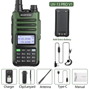 Baofeng UV-13 PRO V1 Walkie Talkie Dual Band Powerful Two Way Radio add Extra Battery green