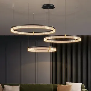 Pendant Lamps black chandelier lighting for living room bedroom modern ring hang lamp for house decor luxury kitchen island led fixture