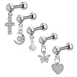 Cross Ear Tragus Piercing Earring Stud Barbell Crystal Cartilage Stud Earring Helix Piercing Daith Jewelry Rook Conch Stud