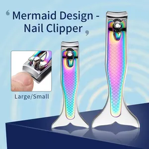 Fashion Rainbow Color Mermaid Shape Nail Clipper Stainless Steel Finger Toe Nails Cutter Scissors Nippers Plier Manicure Pedicure Tool Fishtail Design
