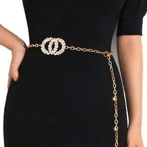 Belts Fashion Elegant Ladies Metal Adjustable Thin Waist Chain Women Strap Dress Belt Pearl Decorative Clothess Accessories