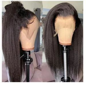 Transparent Kinky Straight Lace Front Wig Pre Plucked Yaki Brazilian 150% 360 frontal Closure Human Hair Wig For Woman Natural Hairline diva2