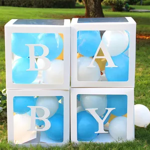 Transparent Name Age Box Party Decr Girl Boy Baby Shower Decorations Baby 2 1st 1 One Birthday Decor Gift Babyshower Supplies