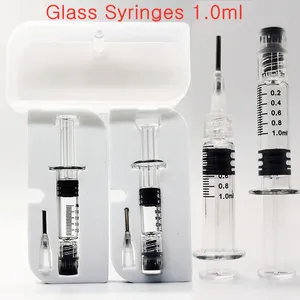 Pure Taste Glass Syringes 1.0ML Luer Lock Vape Pen Cartridges Thick Distillate Packagings Filling Injector Oil Container PVC Packaging Box Measurement Marks Empty