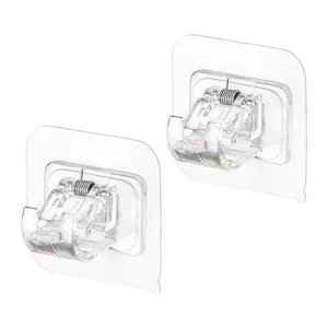 Hooks & Rails 2 Pcs Hanging Rod Clip Adhesive Wall Curtain Clamp Shower Fixing Rack Hook