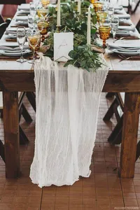 RU075C Wedding Party baby shower decoration cotton gold blush pink dark green beige blue cheesecloth gauze table runner 220513