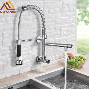 Wall Mounted Spring Kitchen Faucet Pull Down Sprayer Dual Spout Single Handle Mixer Tap Sink Faucet 360 Rotation Kitchen Faucets2767