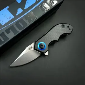 Zero Tolerance Mini ZT0022 Flipper Knife 1.8'' CPM-20CV StoneWashed Blade Carbon Fiber+Titanium Handle Pocket Folding Hunting Fishing EDC Survival Tool 0022 Knives