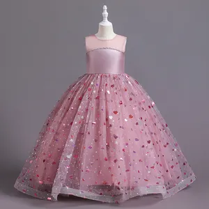 Summer Kids Evening Dress For Girls Children Costume Prom Dress Elegant Princess Dresses Vestidos Girl Party Heart Sequin