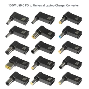 100W Connectors Jack DC to Type C Femal Zinc Alloy with Light Power Adapter for Dell HP Laptops