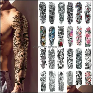 Waterproof Temporary Tattoo Sticker Fl Arm Large Skl Old School Stickers Flash Fake Tattoos For Men Women #288345 Drop Delivery 2021 Body