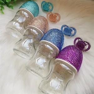 Dollbling Handmade Pink Crystal Baby Bottle Glam Pacifier Milk Feeding 1st Birthday Party Show born Niece Daugther Gifts 220512