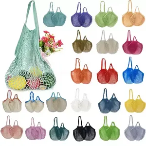 NeW Mesh Bags Washable Reusable Cotton Grocery Net String Shopping Bag Eco Market Tote for Fruit Vegetable Portable short and long handles Organizer