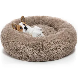 Calming Comfy Dog Bed Round Pet Lounger Cushion For Large Dogs Cat Winter Dog Kennel Christmas Puppy Mat 210224