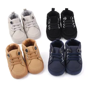 Fashion Baby First Walkers Boy Boots Shoes Soft Sole Booties Infant Anti-slip Solid PU Booty Shoes Newborn Footwear for 0-18Months