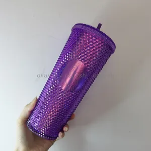  Double Laser deep purple Durian Laser Straw Cup 710ML Tumblers Mermaid Plastic Cold Water Coffee Cups Gift Mug