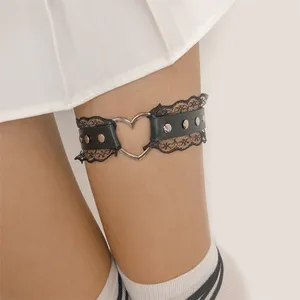 Sexy Women Elastic Pu Leather Leg Ring Garter Lingerie Belt Punk Heart Rivet Thigh Ring Goth Harajuku Harness Stockings Garter