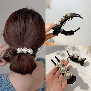 Sweet Pearl Hairpin Holder Hair Clip Women Elegant Ponytail Hair Claw Hairstyle Tool Hair Accessories Gifts