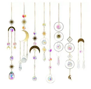 Decorative Crystal Wind Chime Moon Sun Catcher Diamond Prisms Pendant Dream Catcher Rainbow Chaser Hanging Drop Home Garden Decor Windchime F060216