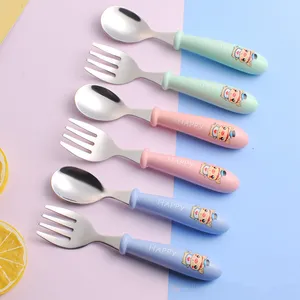 Baby Gadgets Tableware Set Children Utensil Stainless Steel Toddler Dinnerware Cutlery Cartoon Infant Food Feeding Spoon Fork 220509