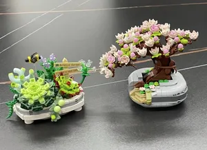 5PCS Building Blocks Pink Cherry Blossom Plant Model DIY Succulent Potted Flowers Assembled Bricks Girl Gifts Children's Toys
