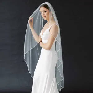 Headpieces V14 Wedding Veil Short Pencil Edge Simple Bridal Veils One Laye Elegant Rochii Long With Comb Soft SingleHeadpieces