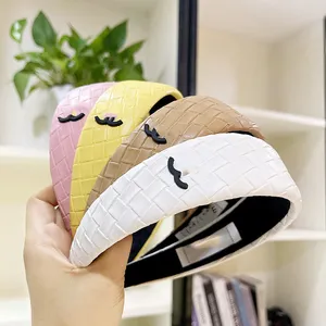 PU Leather Triangle Headbands Luxury Letter Printing knitting Wide Edge Brand Designer Hairband for Women Sports Pure Cotton Headwear Hair Accessories 16Style