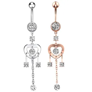 Heart Shaped Zircon Fashion Sexy Piercing Navel Nail Body Jewelry Sexy Pendant Crystal Belly Button Rings for Women Girls