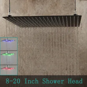 Black LED Square Rain Stainless Steel Shower Head Ultrathin Choice Bathroom Ceiling Mounted