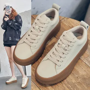 Women Genuine Leather Platform Sneakers Spring Little White Shoes Female Sports Casual Thick Bottom Vulcanized Shoes