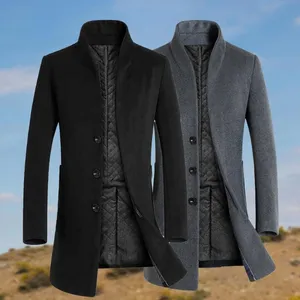 Men's Trench Coats Drop!!Winter Men Overcoat Coat Single Breasted Thicken Slim Fit Warm Windbreaker 2022