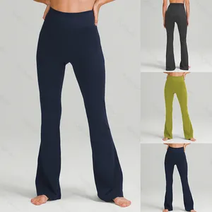 Yoga clothes grooves summer lululemens women flared pants high-waisted tight-fitting belly show figure sports yogas nine-point pants