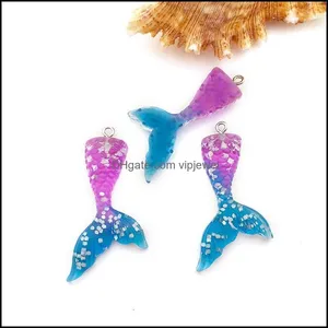 Charms Jewelry Findings Components 20Pc/Lot Sea Resin Mermaid Tail Pendant Charm Diy Hang Fit For Magnetic Floating Locket Bracelet Neckla