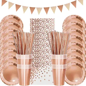 Rose Gold Party Disposable Tableware Set Paper Plate Cup Kids Adult Birthday Wedding Bachelorette Decoration Baby Shower 220811