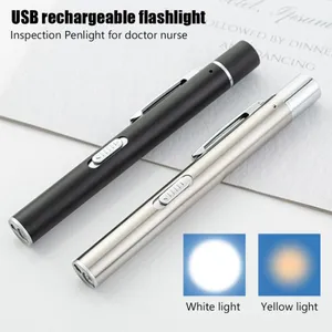 Portable Medical Flashlight USB Rechargeable Nursing Handy Pen Light Mini LED Torch Lamp With Stainless Steel Clip Pocket Flashlights Torches