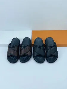 High Quality Designer children platform slipper real leather Sandals Beach Slide Fashion Scuffs Rubber Slippers brown black