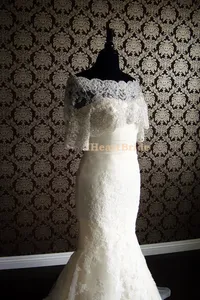 White Or Ivory Bridal Wraps & Jackets Half Sleeves Lace Bridal Jacket With Crystal Beads Bolero Jacket Wedding Dress