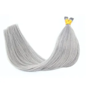 silk straight brazilian hair grey color stick i tip hair extensions 100 remy humanhair