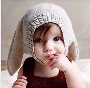 4 Color INS Autumn Winter Toddler Infant Knitted Baby crochet Hats Adorable Rabbit Long Ear Hat Baby Bunny Beanie Caps Photo Props
