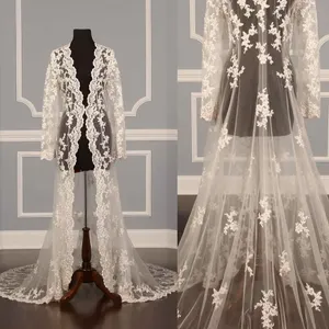 2019 Lace Bridal Jackets Long Sleeves Bridal Coat Sweep Train Wedding Capes Wraps Bolero Jacket Wedding Dress Wraps Shrugs Hot Sale