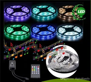 Music LED Strip 5M 5050SMD RGB 12V Music Sound Sensor LED Strip Light christmas gift Waterproof IR Controller 20 keyds Include Adapter 5set