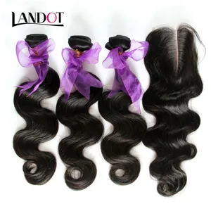 Peruvian Body Wave Virgin Human Hair Weaves With Closure Unprocessed Peruvian Wavy Human Hair 3 Bundles With Top Lace Closures Natural Color