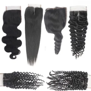 130 Brazilian Straight Hair Body Wave Curly Top Lace Closure 1B 4X4 Peruvian Virgin Cheap Lace Closures baby Hair Regular 5-20 Days Deliver