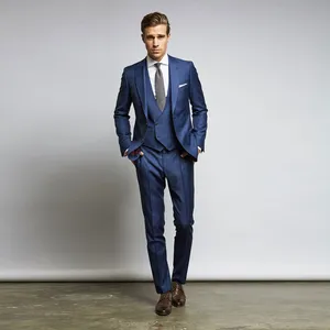 Royal Blue Mens Suits Slim Fit Two Buttons Groom Wedding Suit Cheap 3 Pieces Custom Tuxedos (Jacket+Pants+Vest)