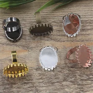 BoYuTe 20Pcs 18*25MM Oval Cabochon Base Setting 6 Colors Adjustable Ring Blank Bezel Tray Diy Jewelry Findings