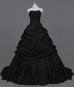 Vintage Gothic Victorian Black Wedding Dresses Sweetheart Corset Back Pick-Ups Taffeta Non White Bridal Gowns Vintage Wedding Gowns